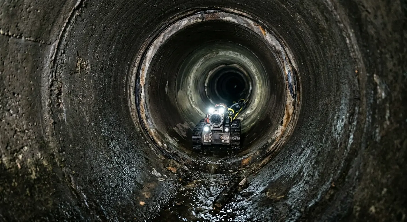 Robotic sewer camera inspecting pipe interior for Sewer Line Repair in Swanton