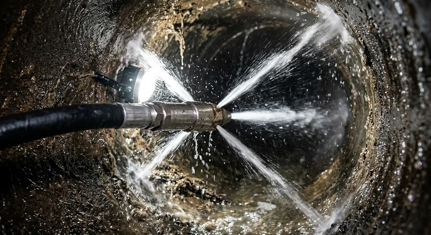 High-pressure hydro jetting nozzle cleaning sewer pipe for Storm Drain Cleaning in Swanton